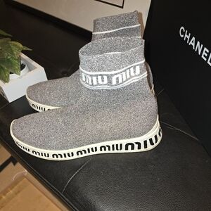 Miu Miu Sock Runners EUC Silver Sparkle Fits Like A 6.5